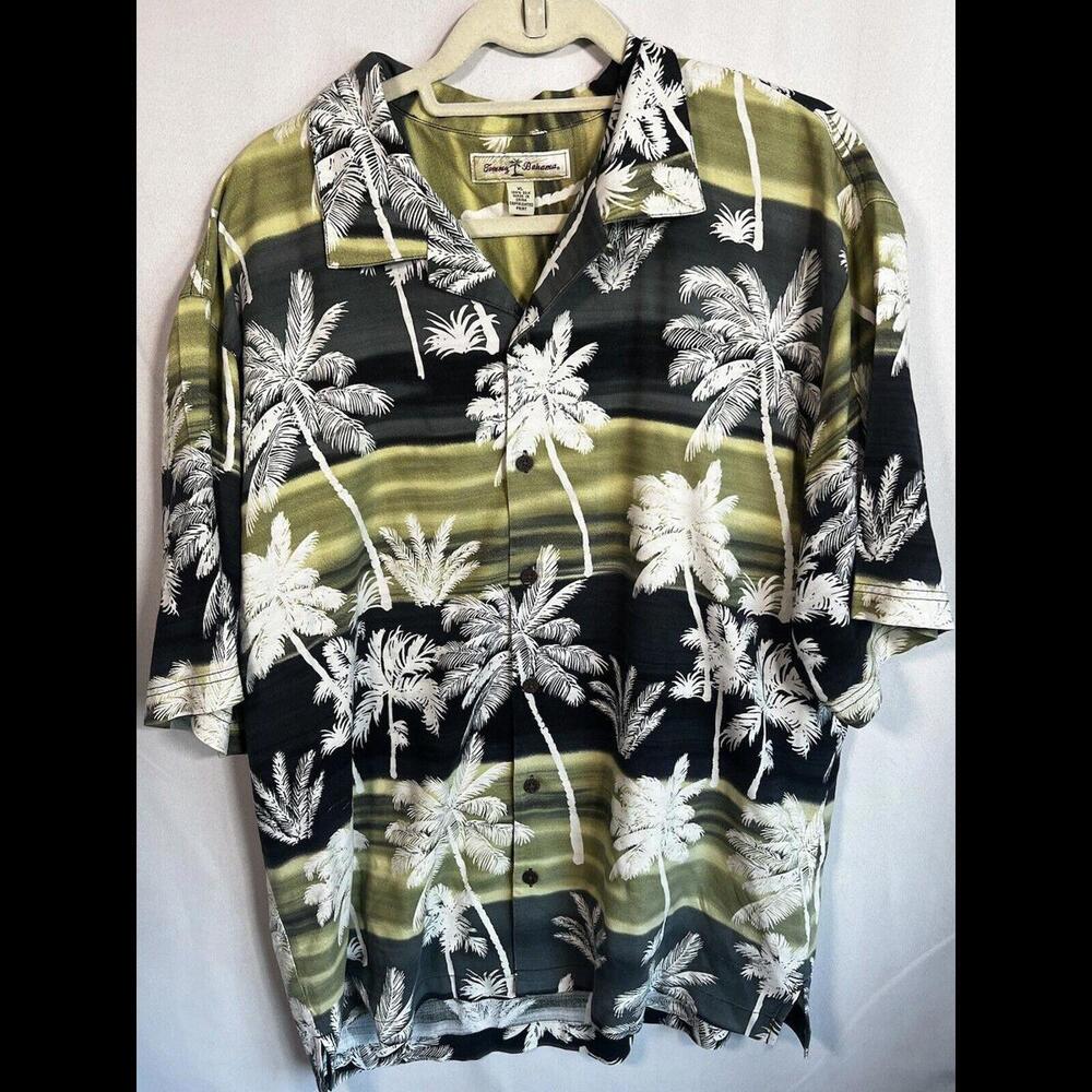 Tommy Bahama | Multi Green Palm Tree Short Sleeve Men's Dress Shirt - Size XL